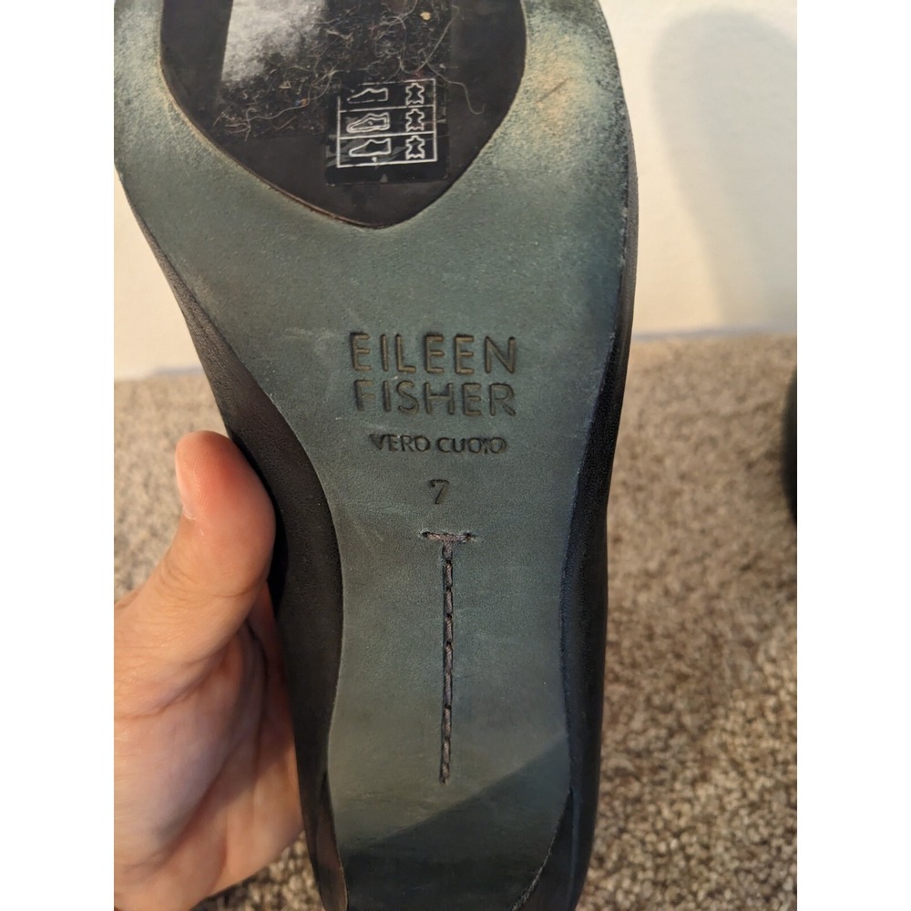 Eileen Fisher Slate Gray Leather Round Toe Block Heel Classic Pumps Size 7 NEW - Picture 8 of 10